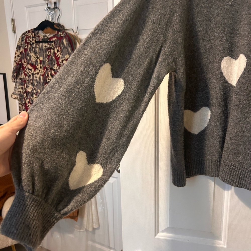 Gray Heart Pattern Sweater - image 2